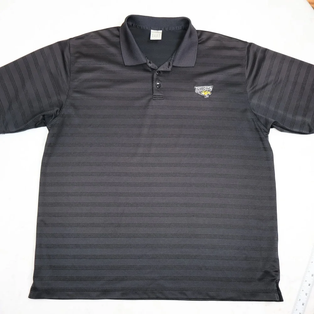Adidas Towson University Tigers Polo Shirt XL Black Stripe Short Sleeve Mens